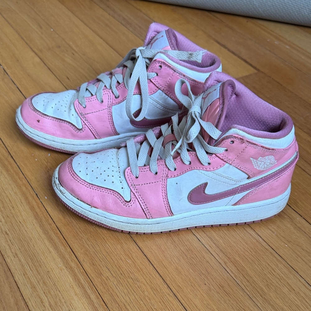 Pink and White Jordan 1 High-Top Sneakers